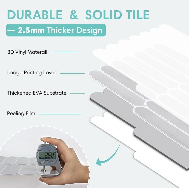 Commomy Thicker Grey Peel and Stick Backsplash-10 pcs of 12" x 12" - 3D Adhesive Peel and Stick Tiles Backsplash for Kitchen, Bathroom, Removable, Waterproof, Vinyl Wall Tile - Image 4
